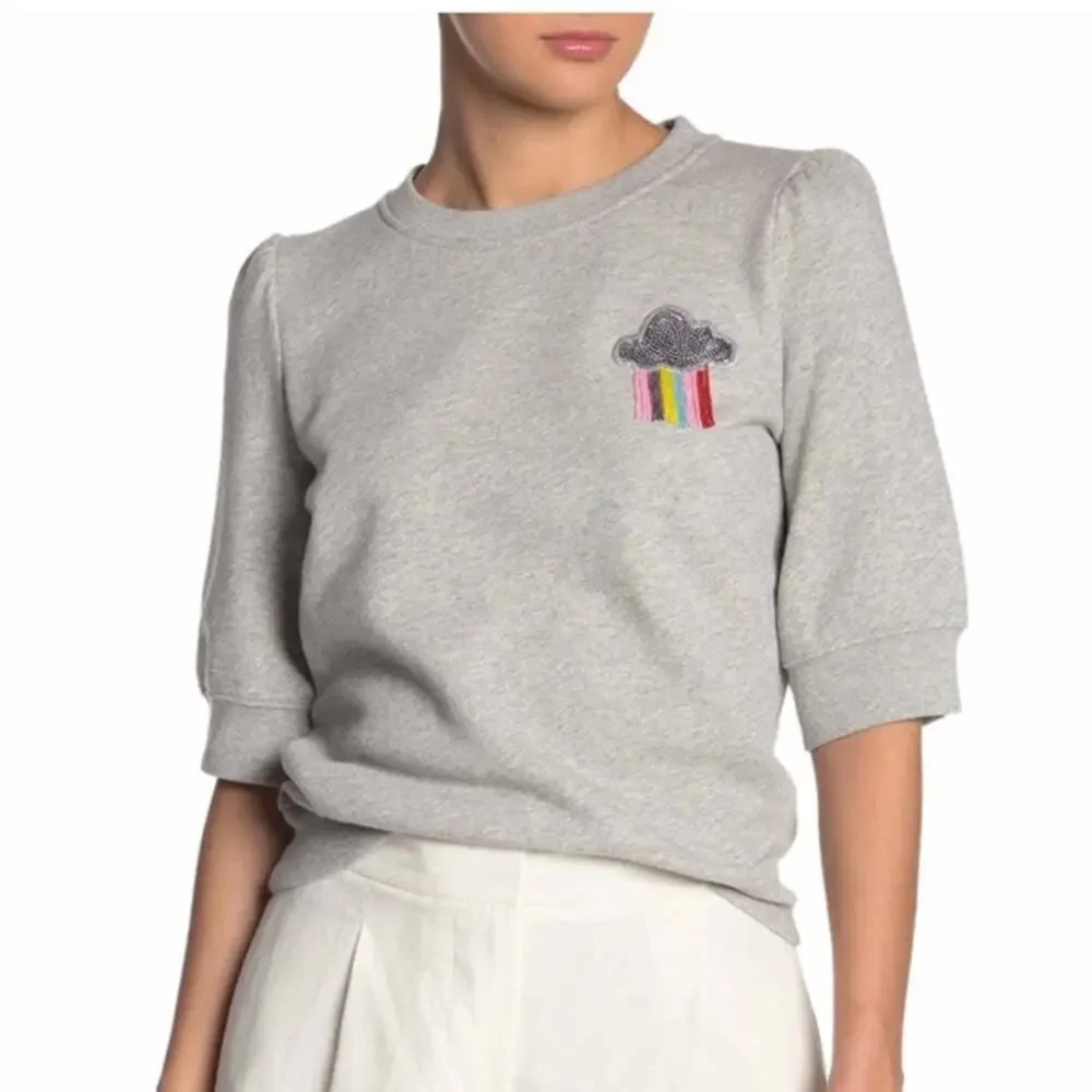 Kate Spade Womens Sweatshirt Size Small Rain Or Shine Short Sleeve Gray $168 NEW